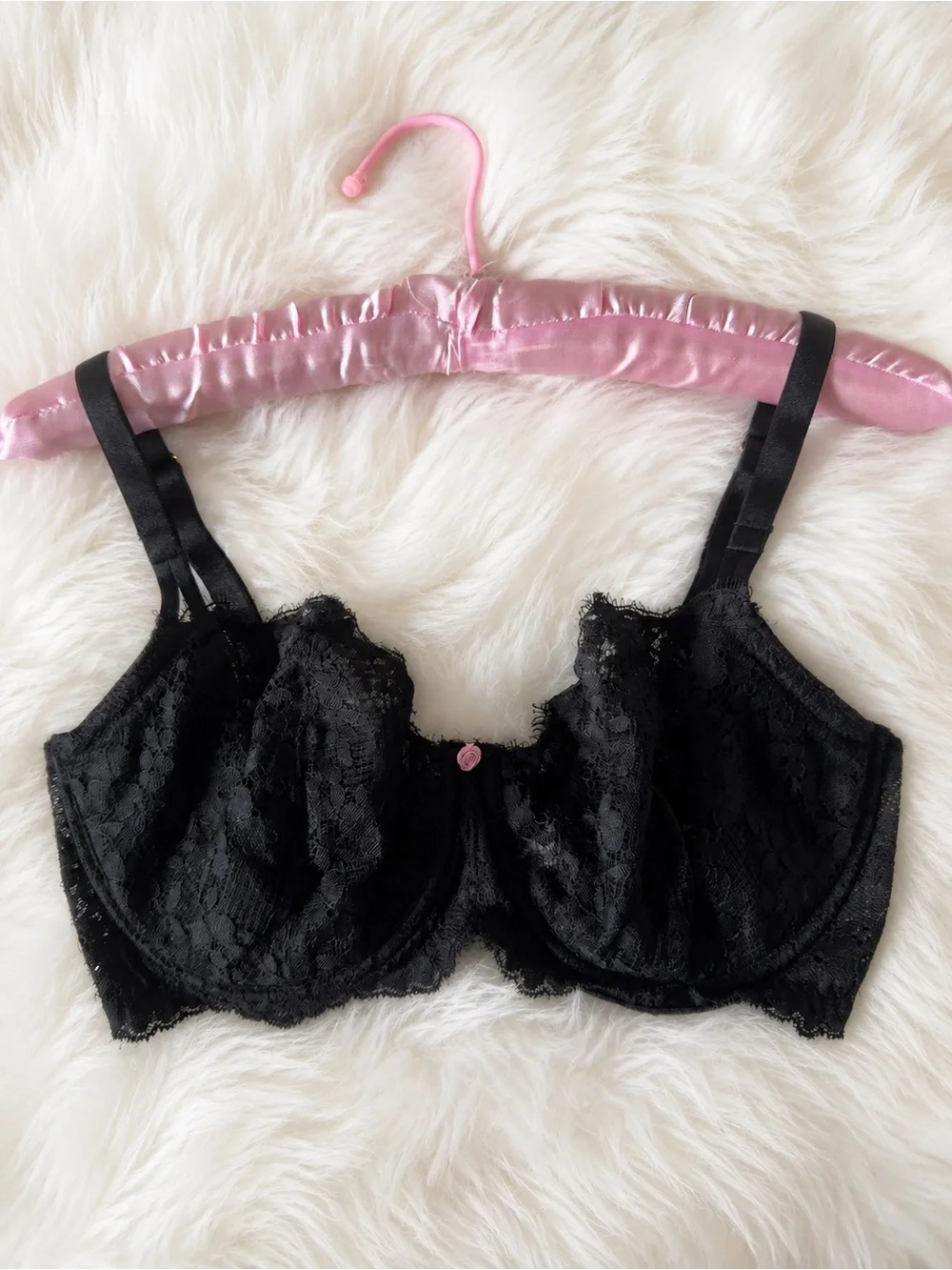 VS Dream Angels Wicked Unlined Lace Balconette Bra Black 34DDD
